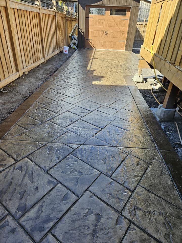 Stamped herringbone driveway and laneway