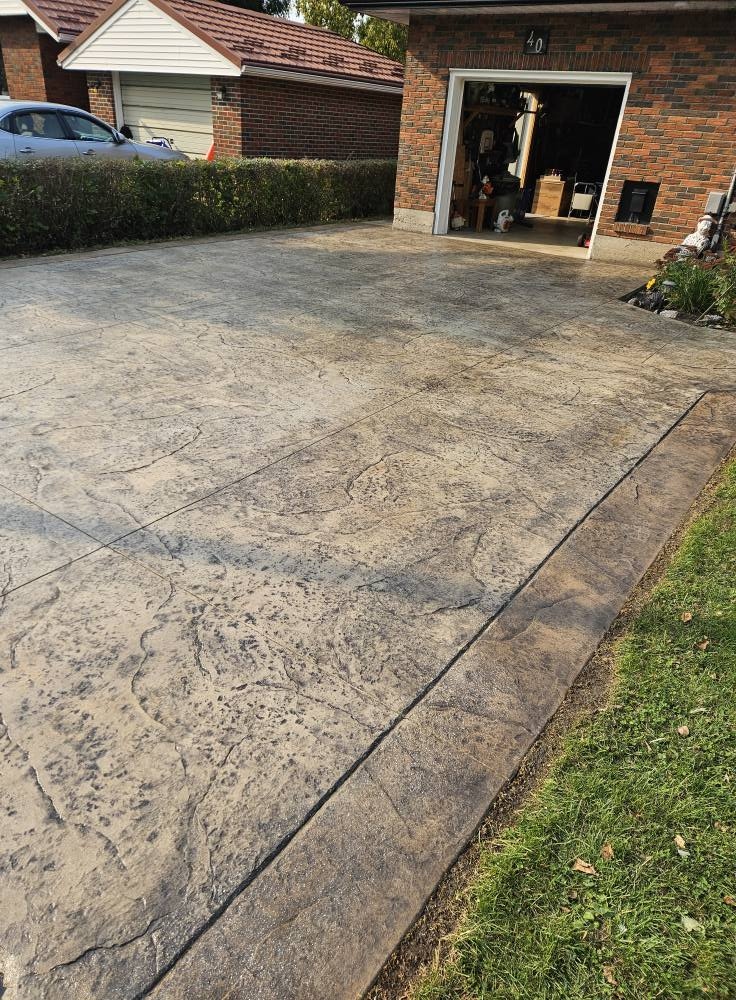 Large stamped concrete driveway