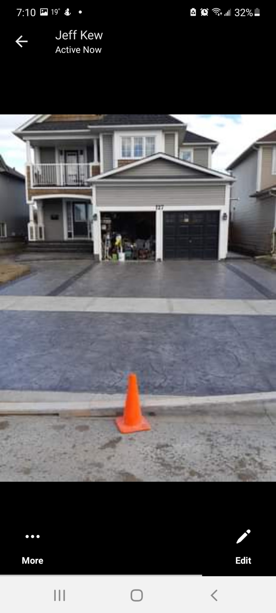 Full stamped concrete driveway front view