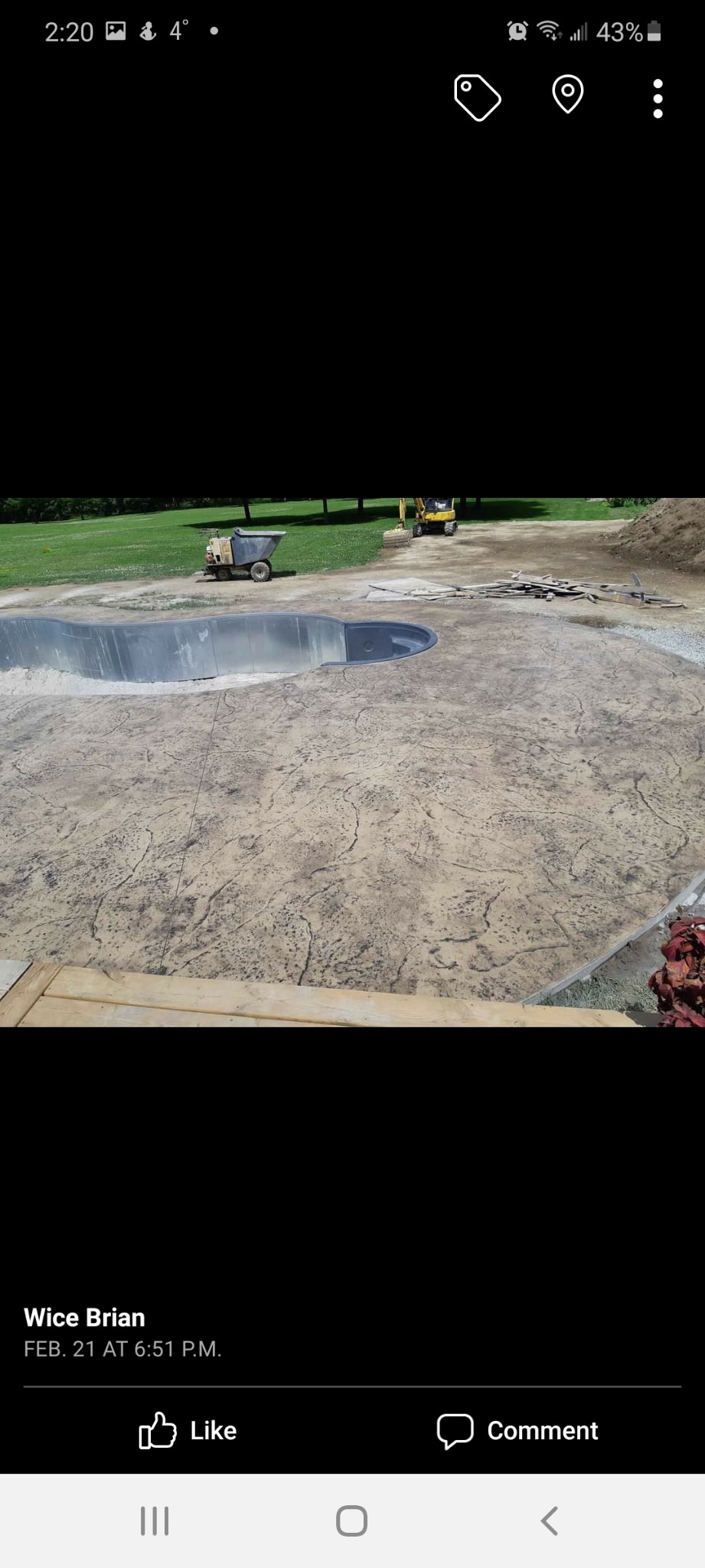 Pool deck stamped concrete aerial view