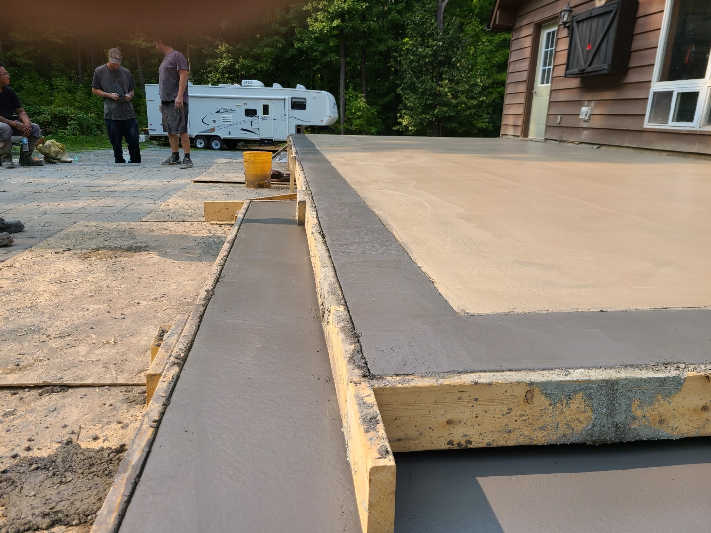 Fresh concrete slab pour at cottage property